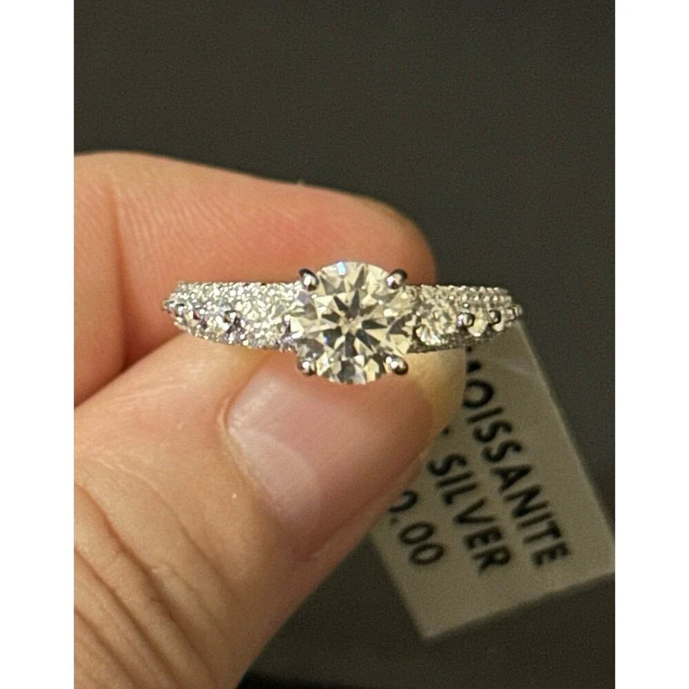 Sterling Silver & Moissanite Ring 0.88 CTW Sz 7